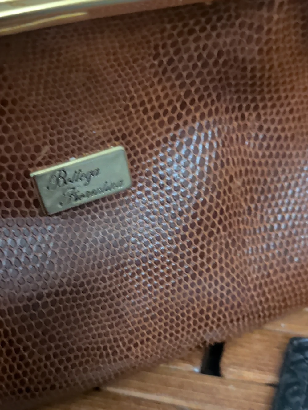 Bottega Fiorentina-Brown Textured Frame Clutch with Charm